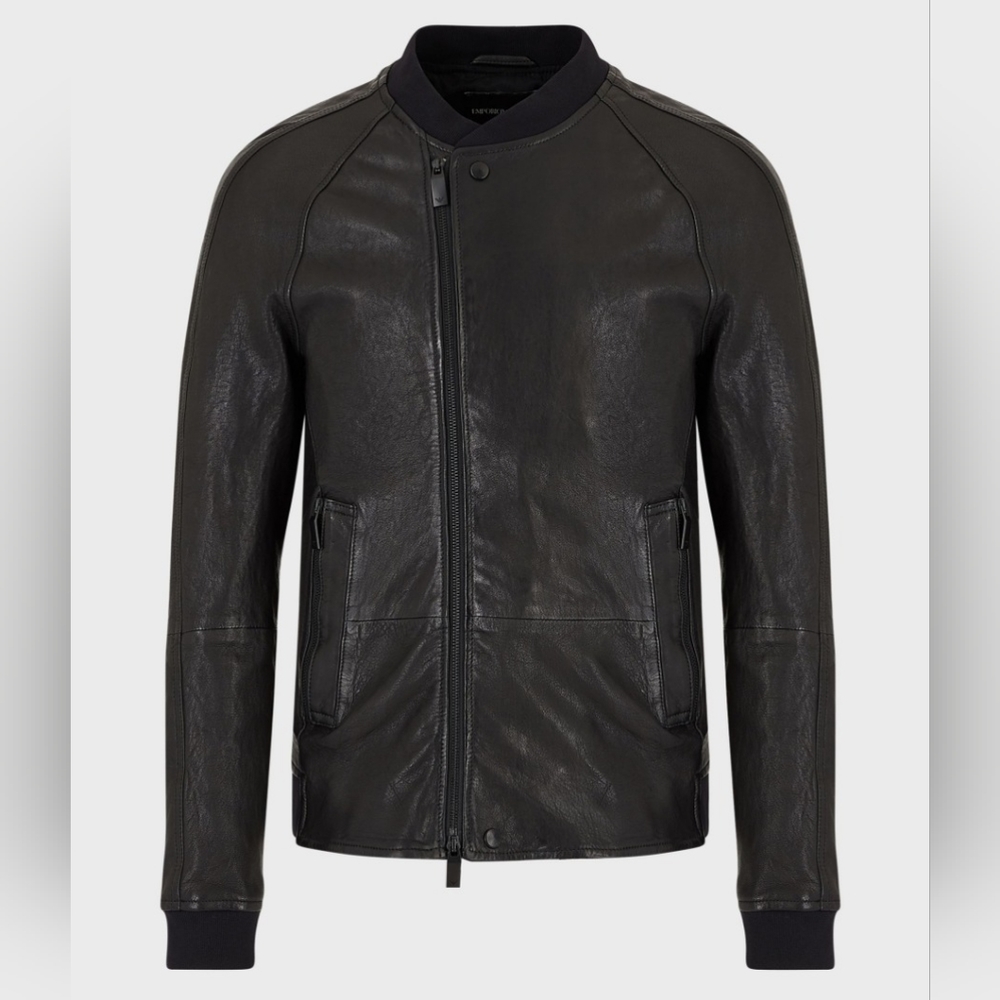 Men Zip Up Vegetable Sheep Washed Leather Jacket.